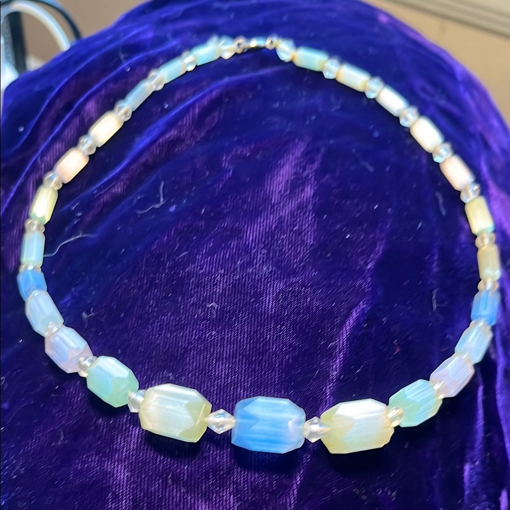 Pastel Beaded Necklace Iridescent Faceted Beads Vintage Inspired Statement